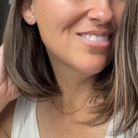 14k Gold Circle Bar Minimalist Stud Earrings - Picture 5 of 5